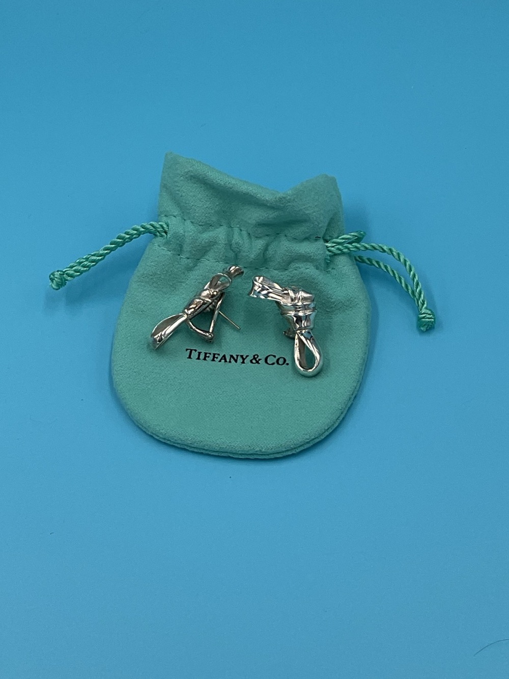 Tiffany & Co Silver Knotted Bow Ribbon Earrings